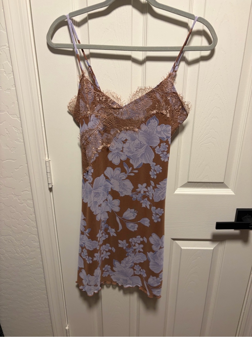 Kirious Floral Lace-Trim Slip Dress in Brown and Lavender